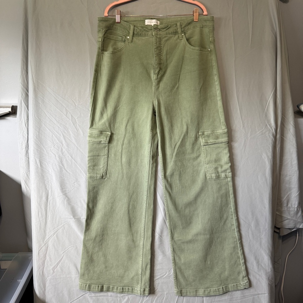 Risen Womens High Rise Cargo Jeans Size 2XL Green Wide Leg Earthy Capsule Grunge